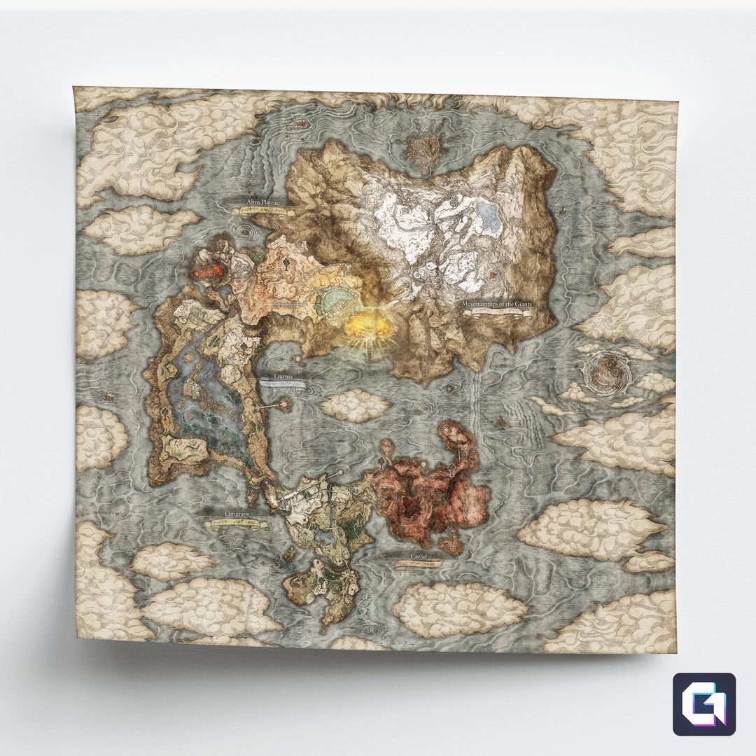 Elden Ring Lands Between Map Framed Poster Elden Ring Map High quality Detailed Game Map Map Print Wooden Frame Metal Frame Wall Art Etsy