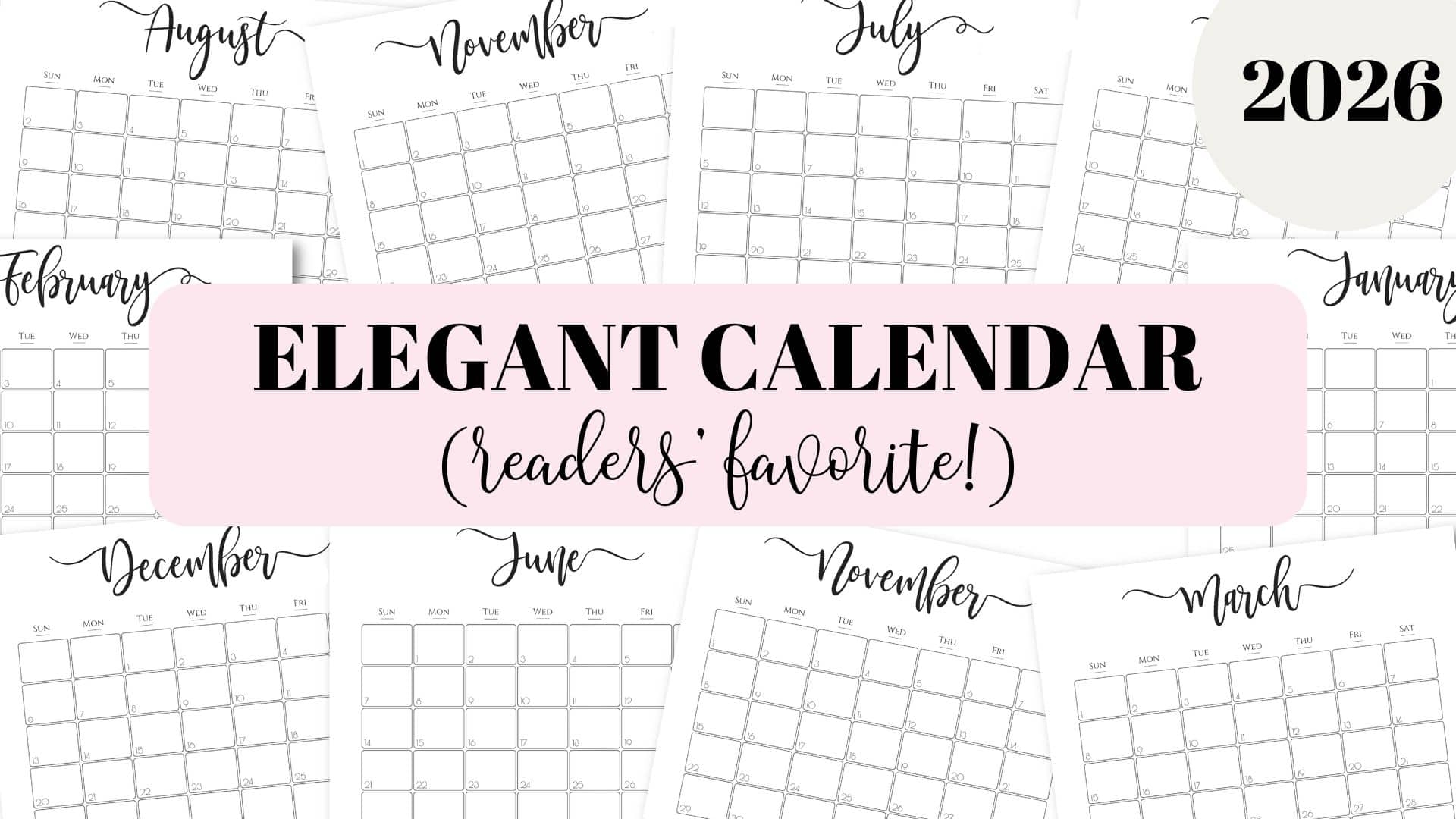 Elegant Printable Calendar 2026 By SaturdayGift Readers Favorite 