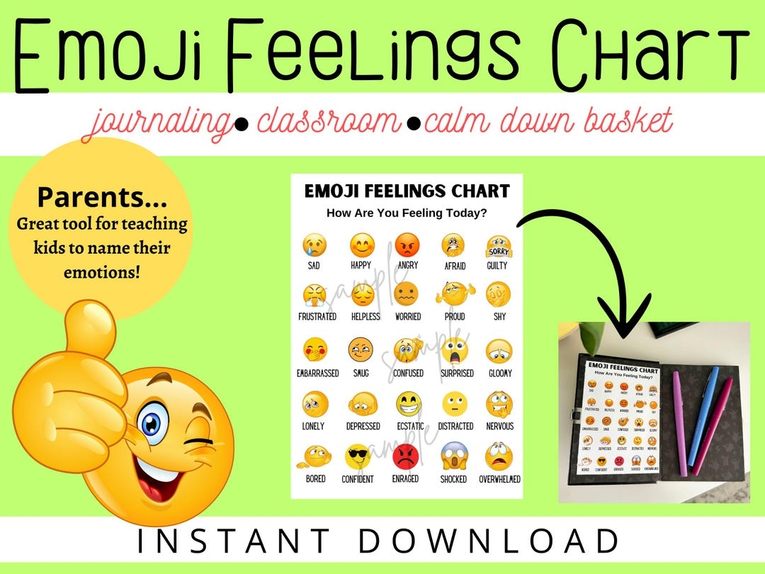 Emoji Feelings Chart For Kids Printable Emotions Journal digital Download Etsy