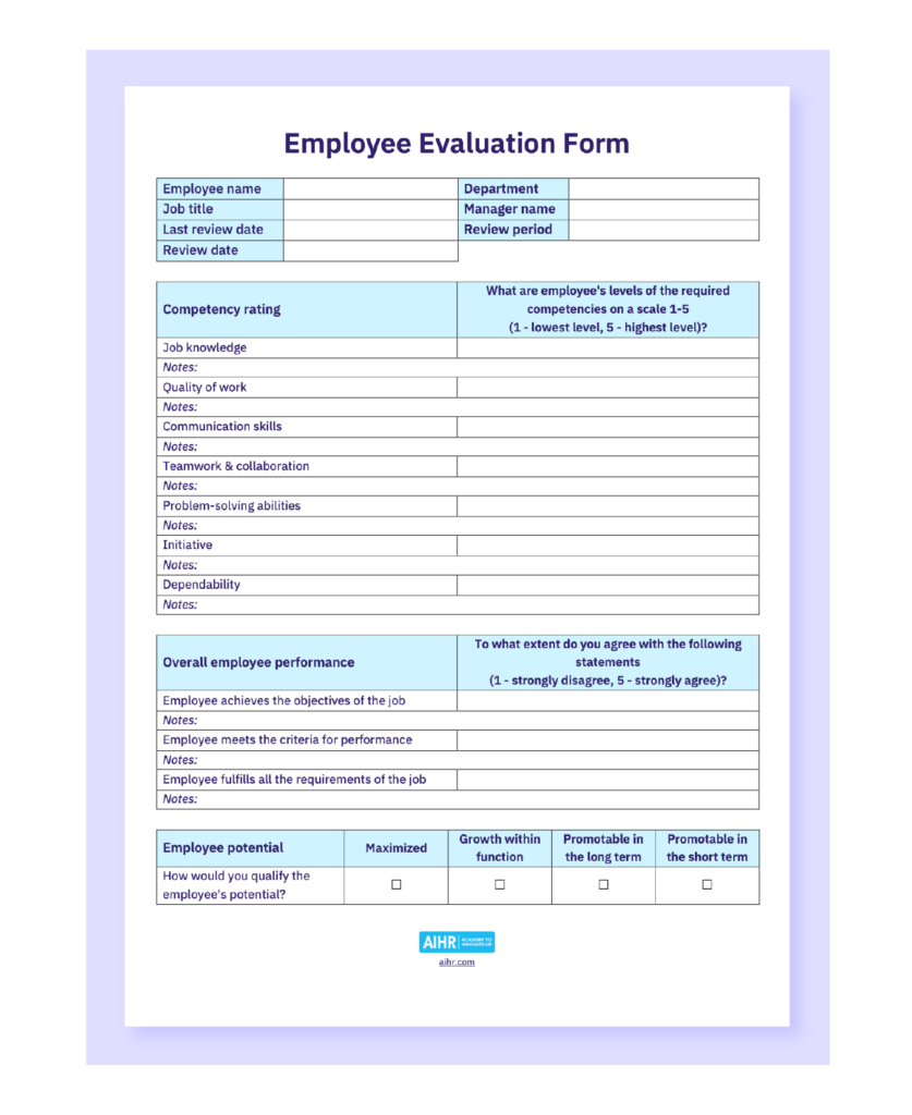 Free Printable Performance Review Template Free Printable Performance Review Template