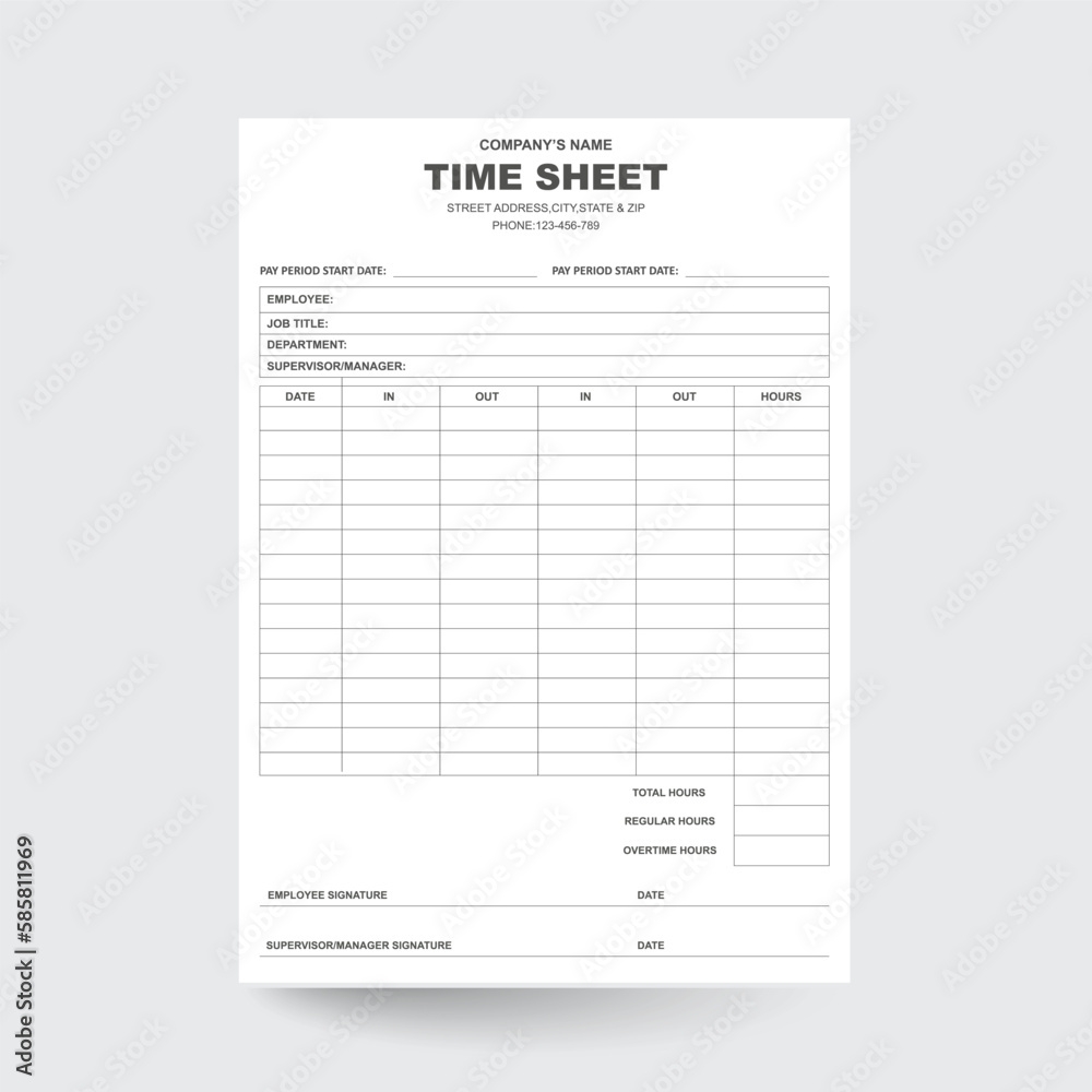 Employee Time Sheet Printable Form Timesheet Time Log Employee Schedule Editable Time Sheet Employee Schedule Employee Time Record Time Log Sheet Stock Vektorgrafik Adobe Stock