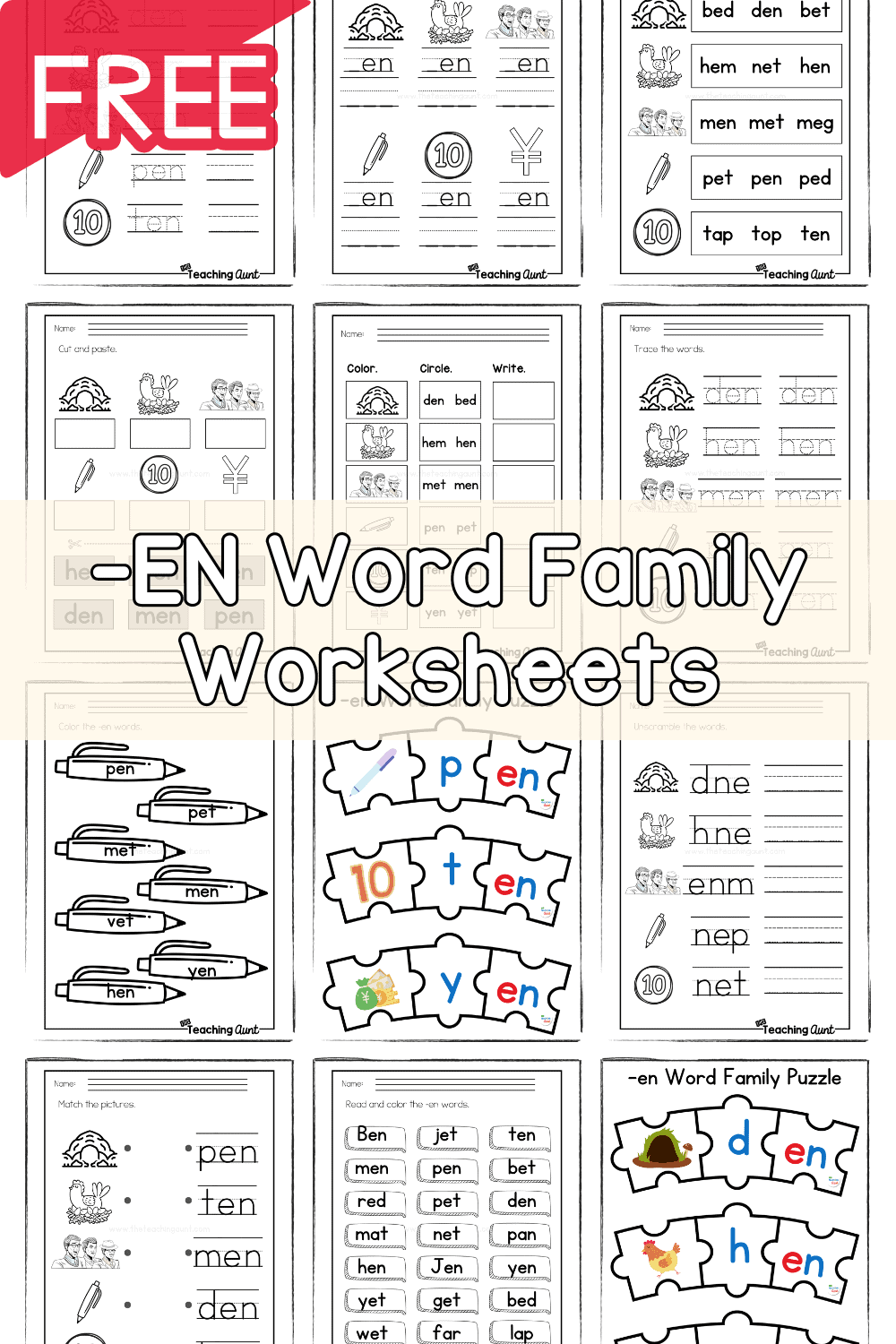 EN Word Family Worksheets The Teaching Aunt EN Word Family Worksheets The Teaching Aunt