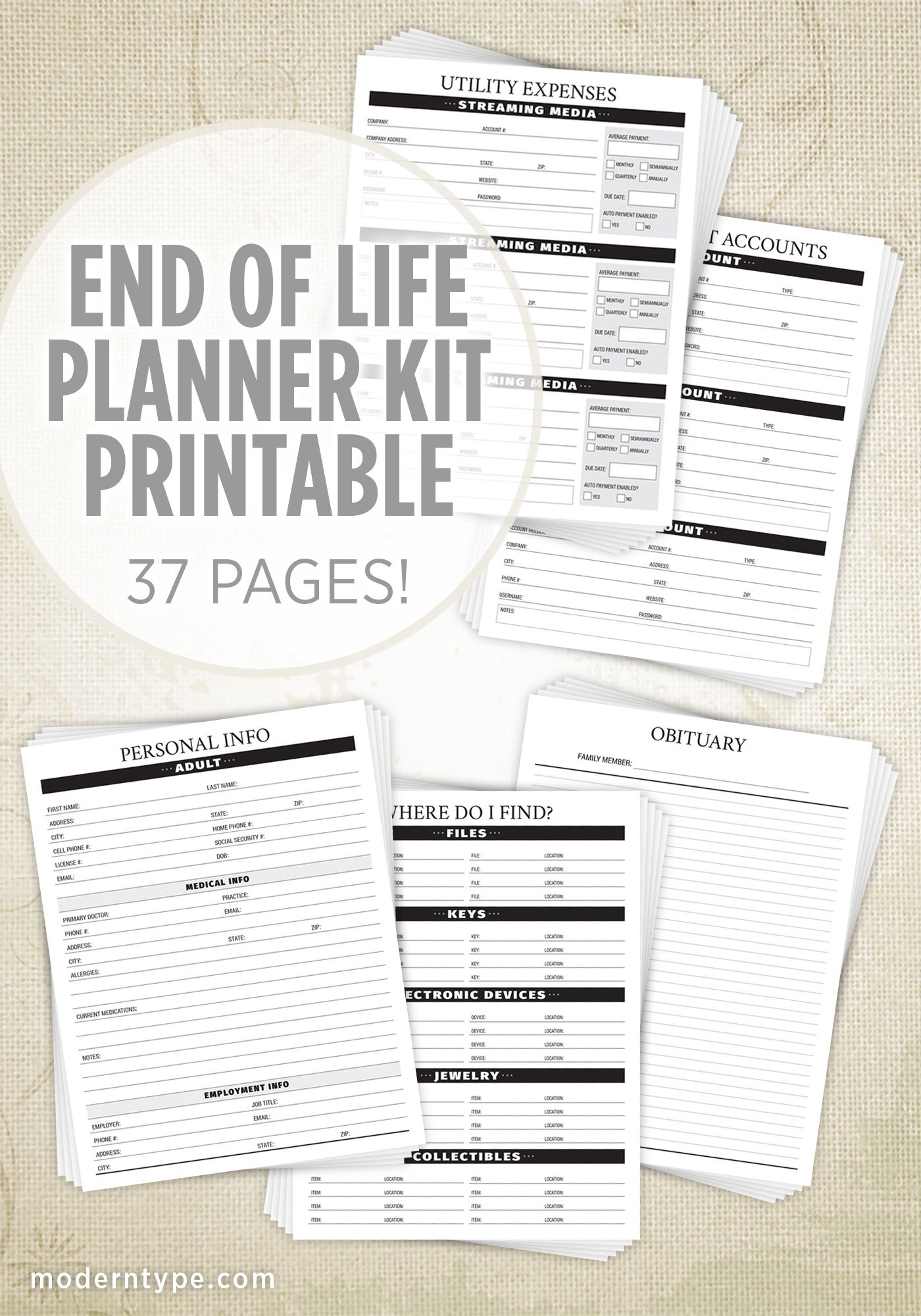 End Of Life Planner Kit Printable