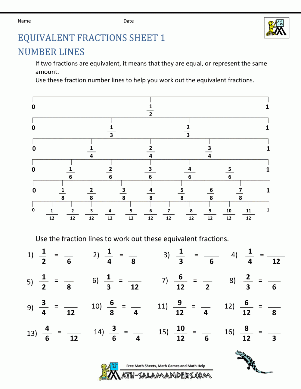 Equivalent Fractions Worksheet