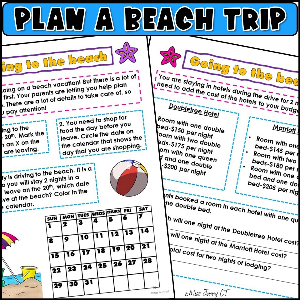 Executive Functioning Activities For Middle School Teens Plan A Beach Vacation Classful