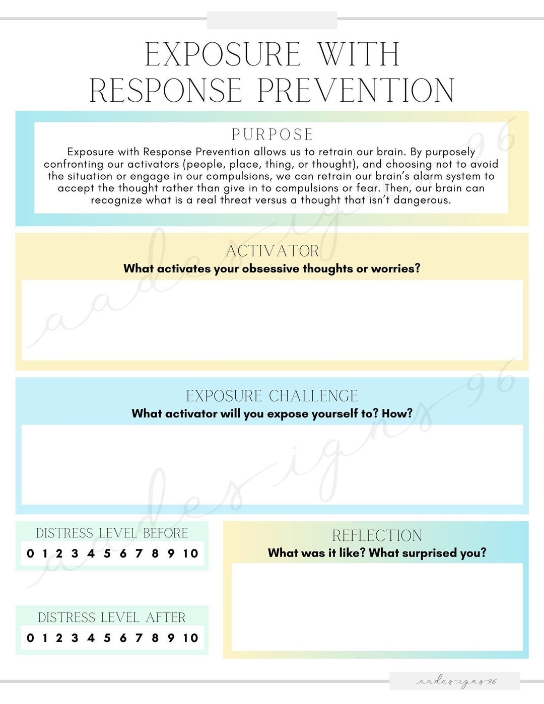 Exposure With Response Prevention Therapy Worksheet For OCD Anxiety Etsy