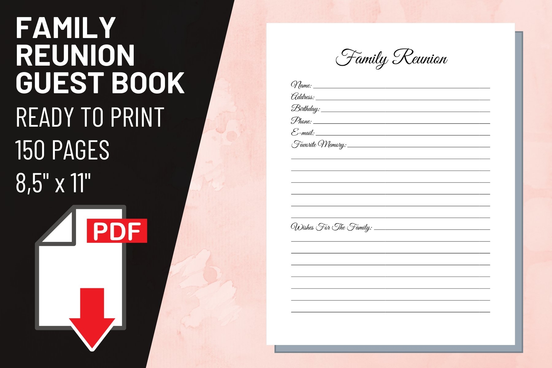 Family Reunion Guest Book Printable Sheet Insert