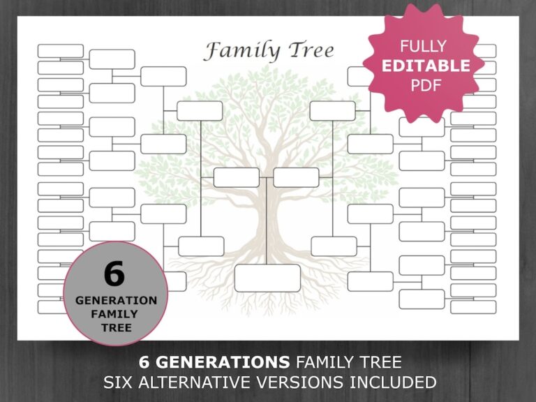 Family Tree Chart 6 Generation Printable And Editable Genealogy Template PDF Etsy Israel