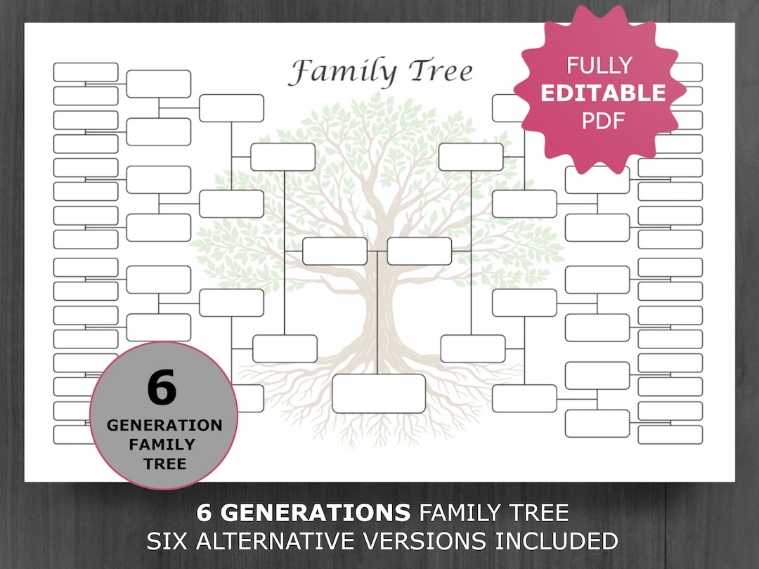 Family Tree Chart 6 Generation Printable And Editable Genealogy Template PDF Etsy Israel