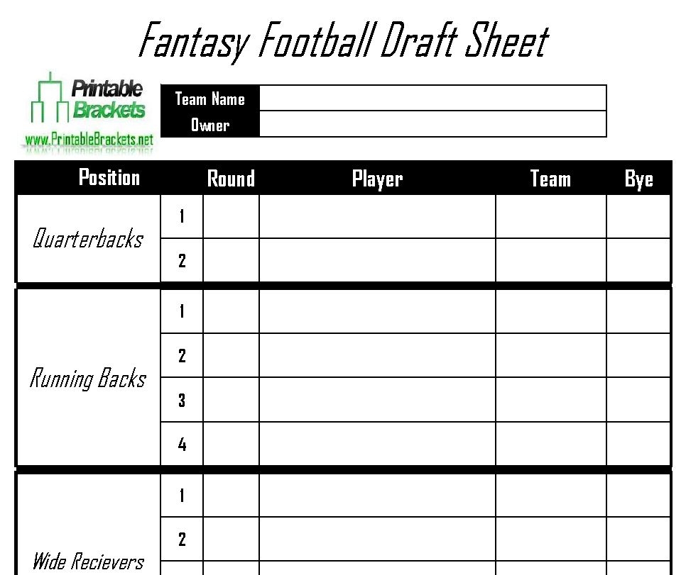 Printable Nfl Fantasy Depth Chart Printable Nfl Fantasy Depth Chart