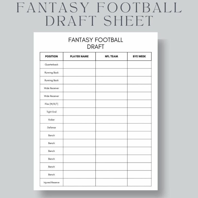 Fantasy Football Draft Sheet US Letter A4 A5 instant Download PDF Etsy