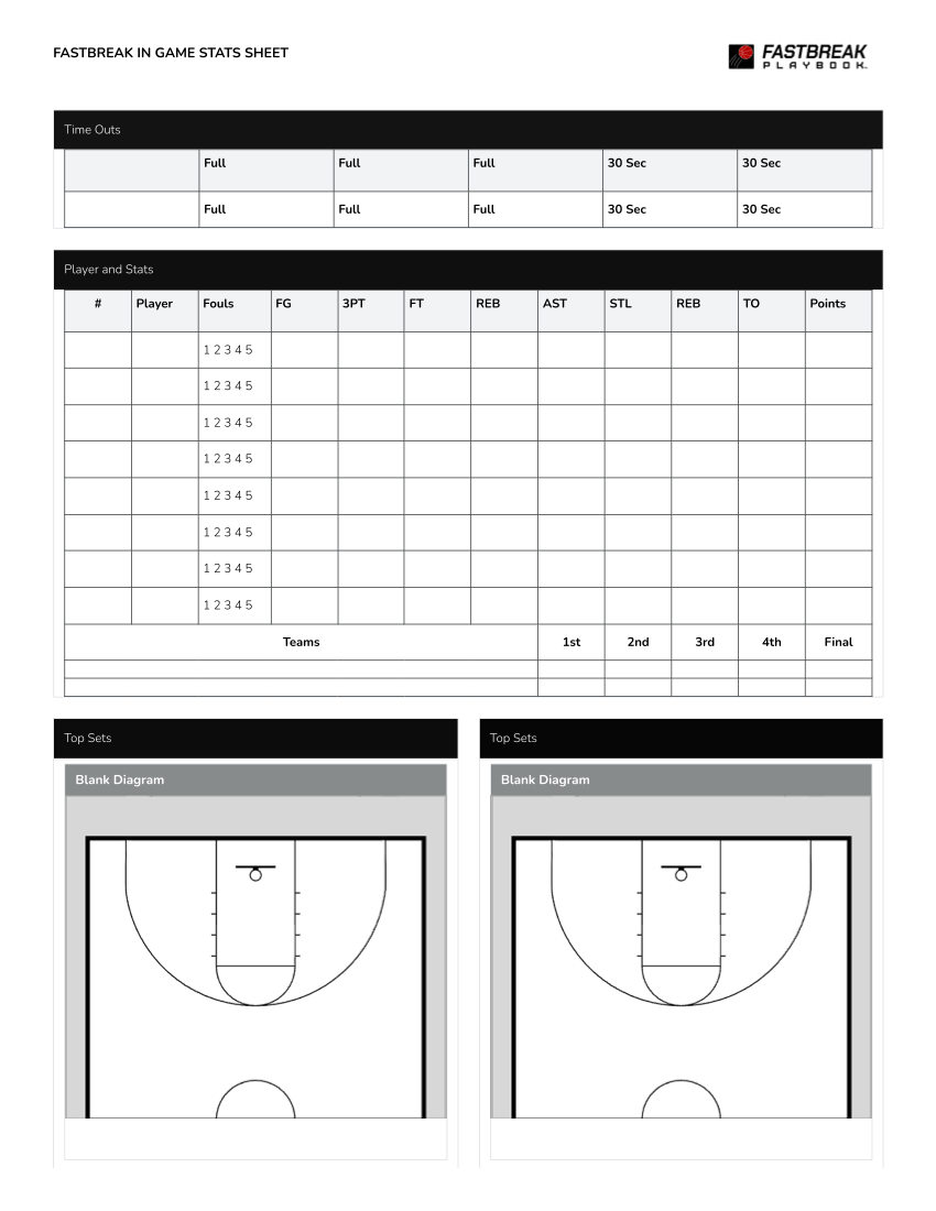Basketball Game Stat Sheet Printable