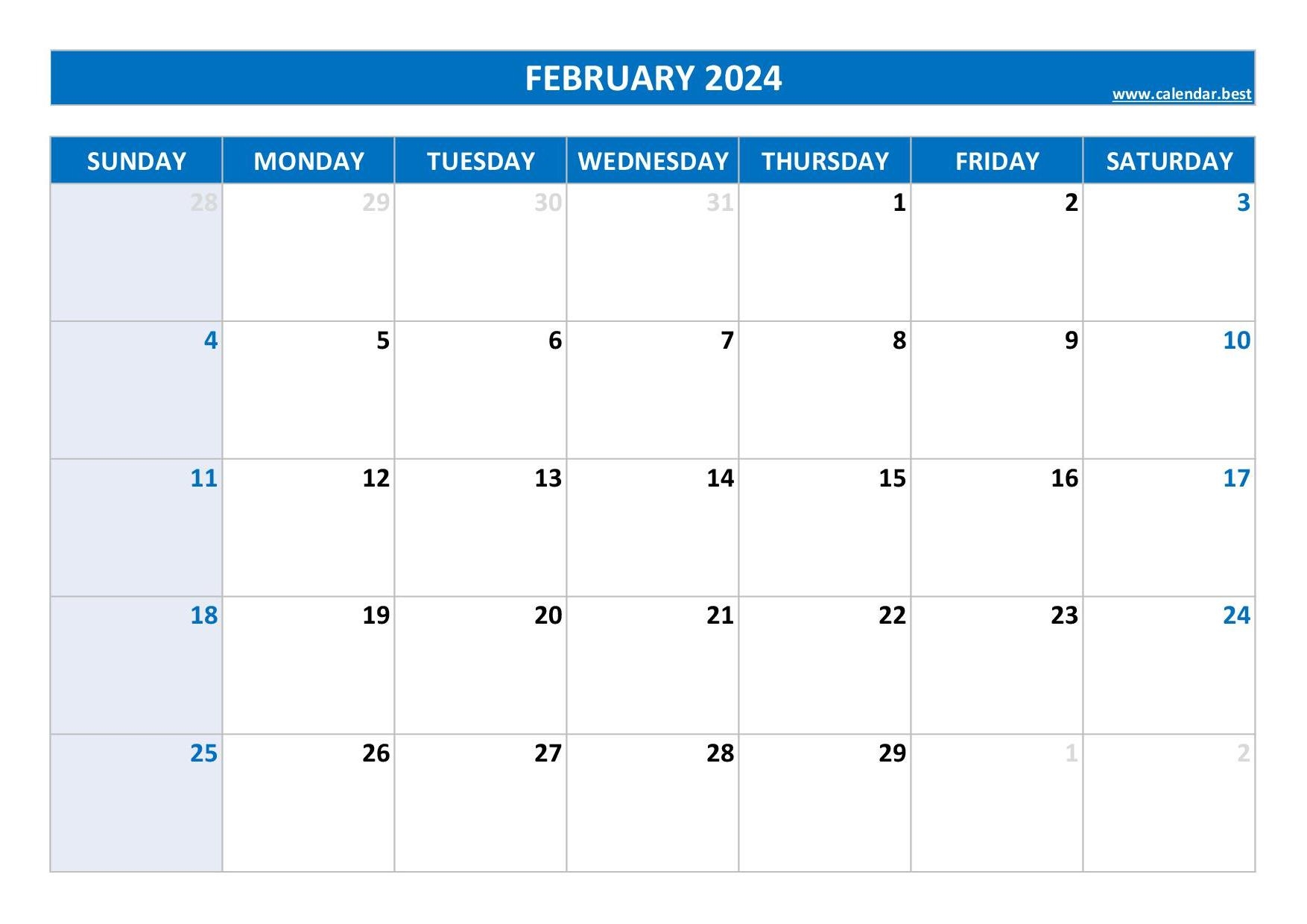 February 2024 Calendar Calendar best