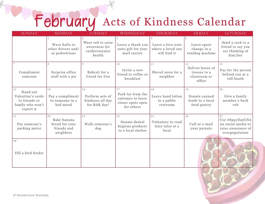 Kindness Calendar Printable