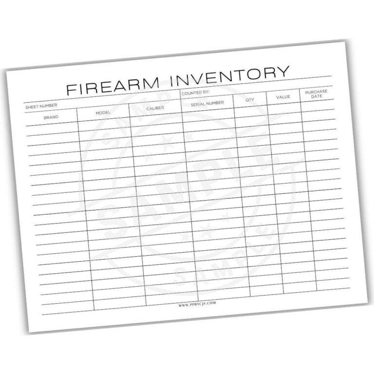 Firearm Inventory Printable Template Gun Collection Log Firearms Record Keeper Shooting Gear Tracker Instant Digital Download Etsy