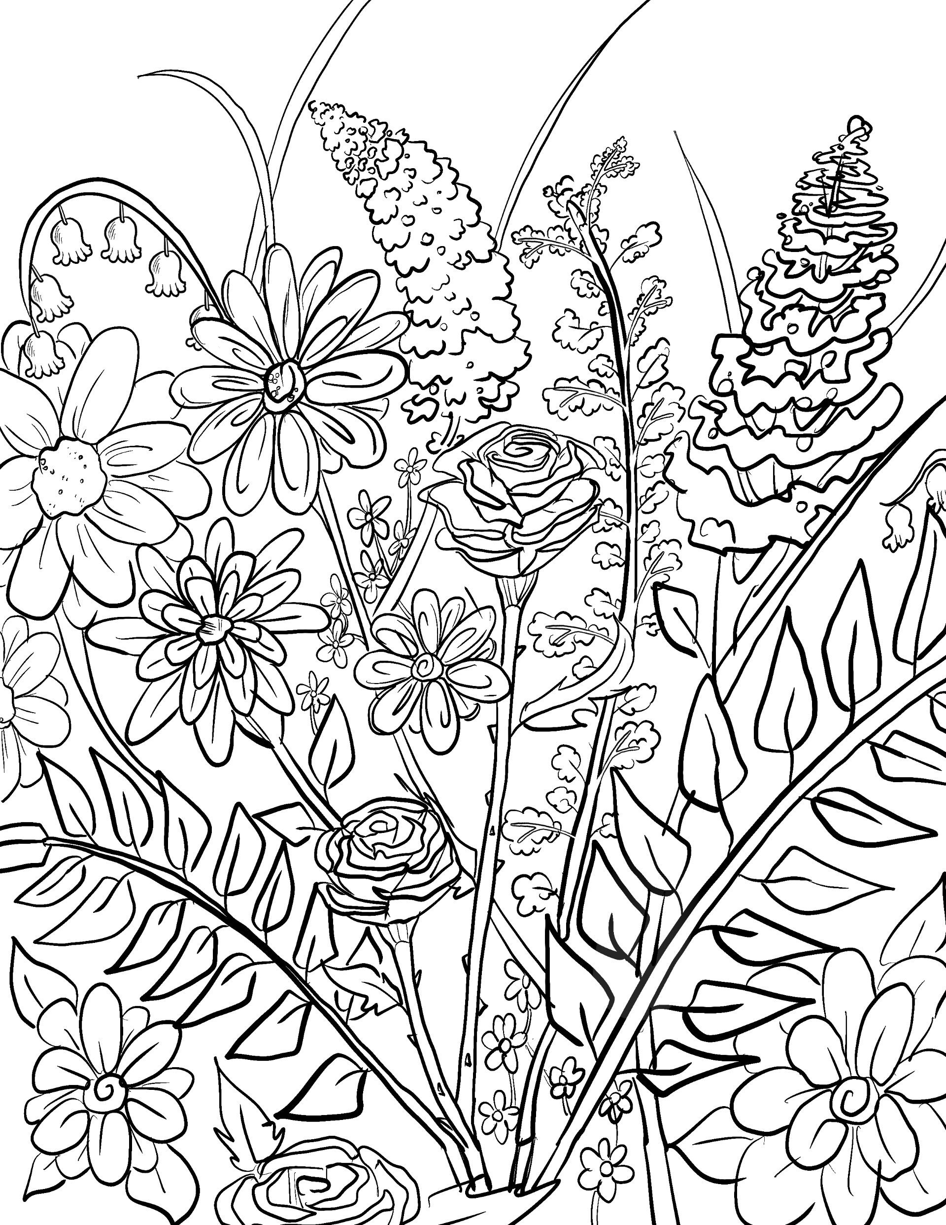 Flower Coloring Page Coloring Sheets Printable Bouquet Coloring Sheet Etsy