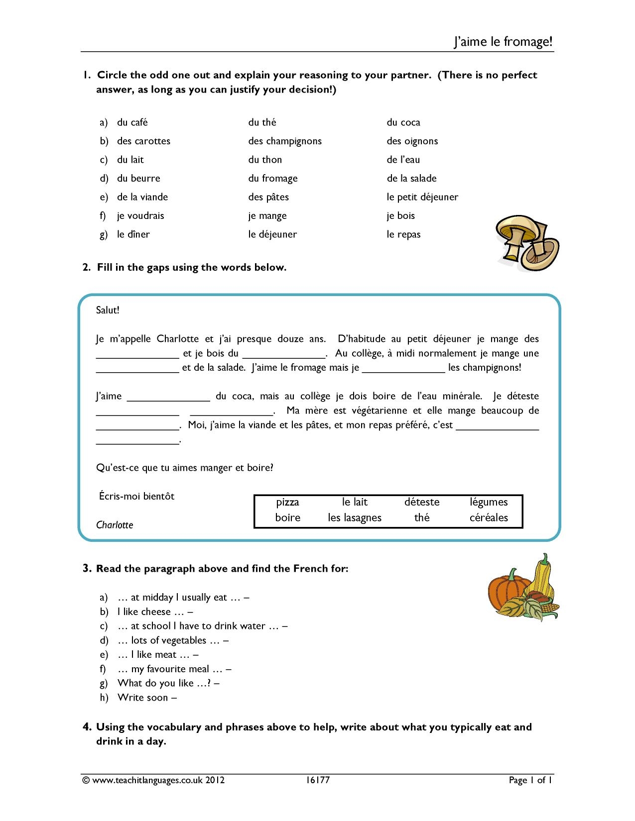 Food Worksheet Food And Drink KS3 French Teaching Resource Teachit