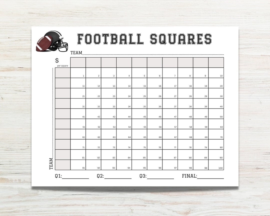 Football Squares Printable Football Square Fundraiser 100 Square Football Board Football Square Template Football Pool Template Grid Etsy