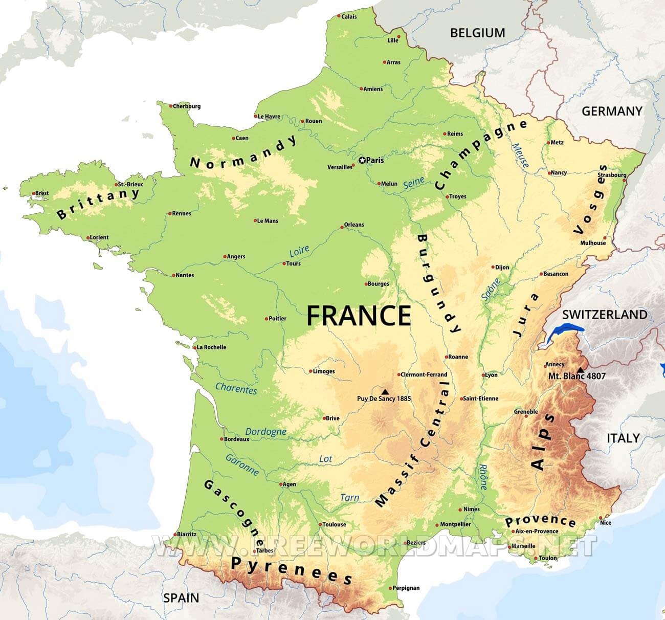 France Physical Map