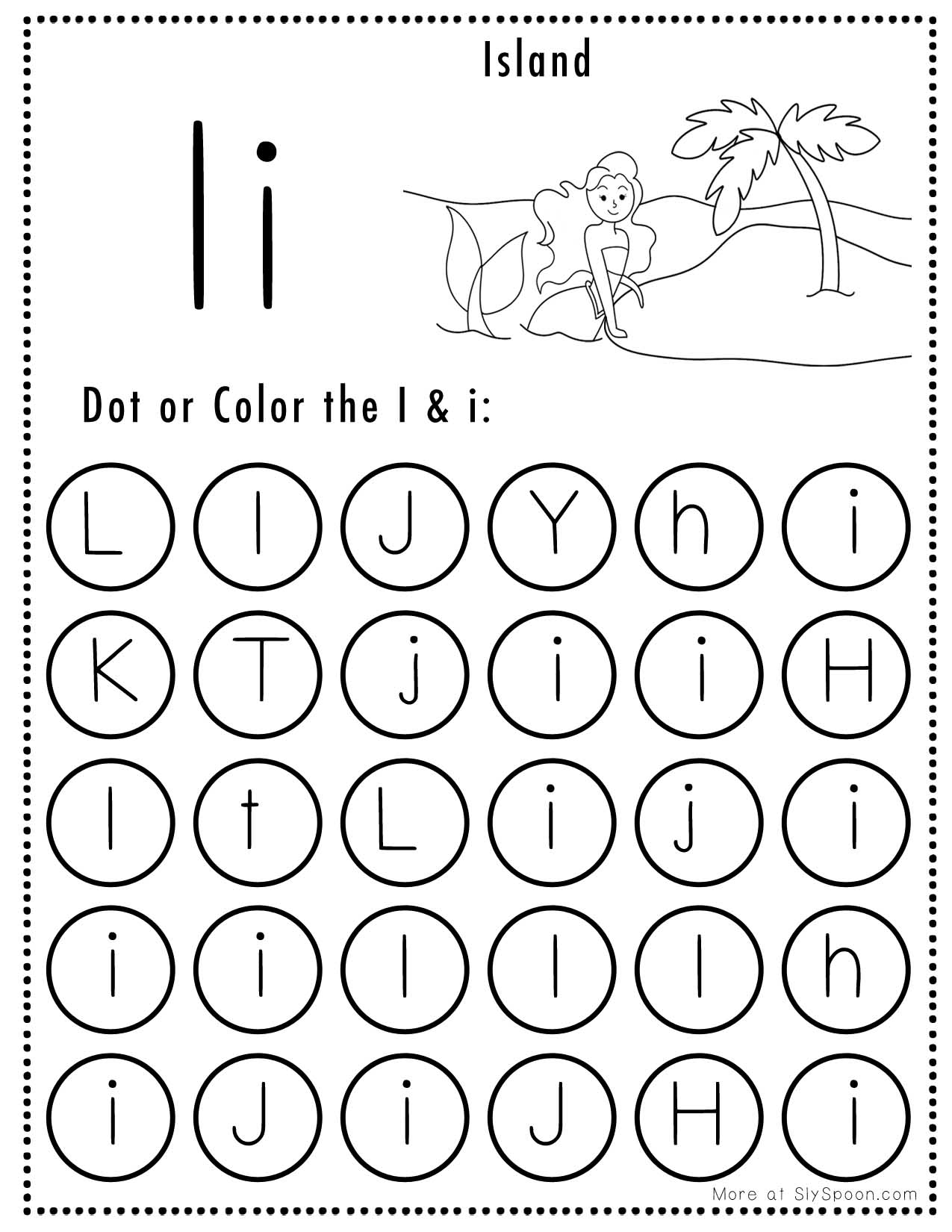 Free Alphabet Do A Dot Printables Worksheets Letter I Mermaid Themed Sly Spoon