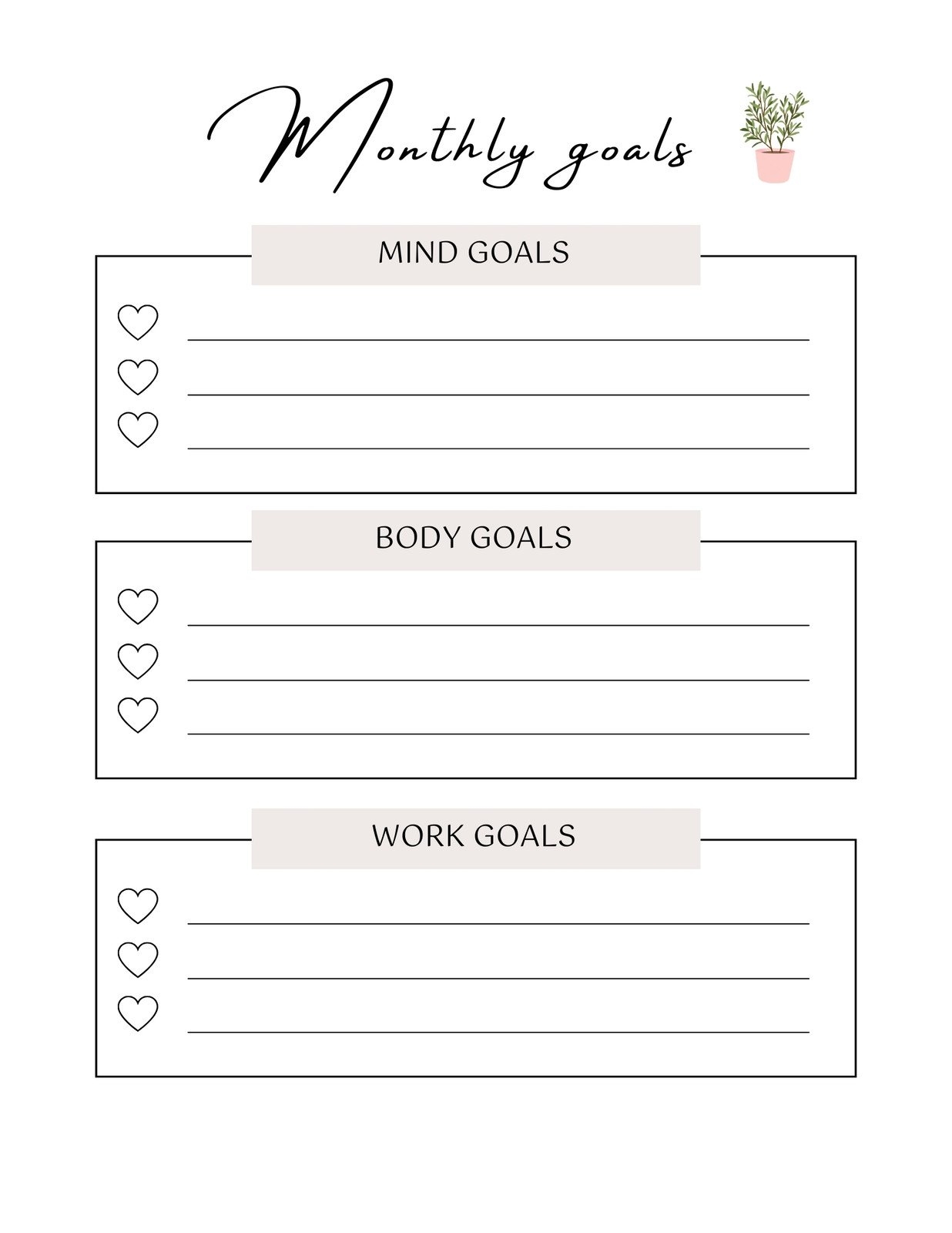 Free And Customizable Goals Templates