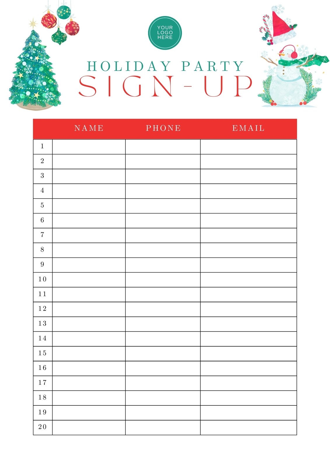 Christmas Sign In Sheet Printable