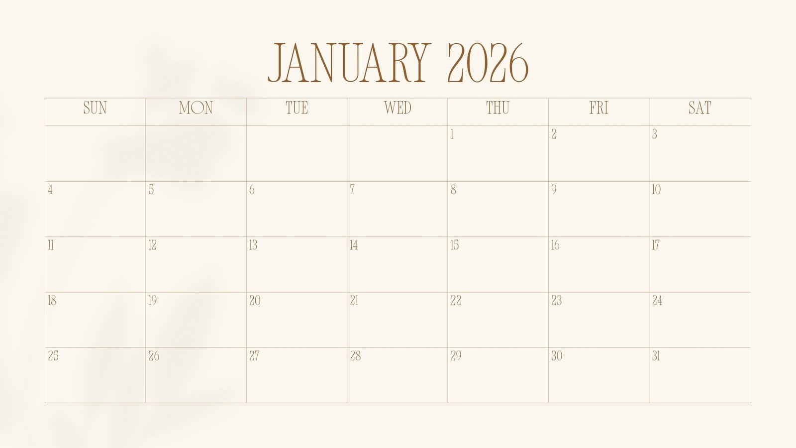 Calendar Printable January