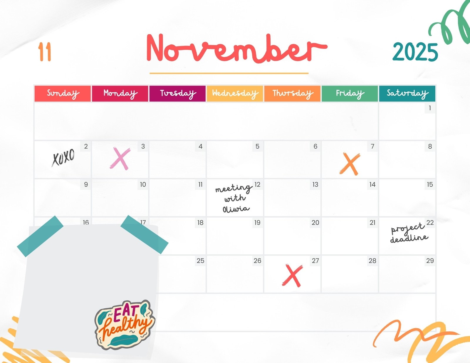 Printable Monthly Calendar November