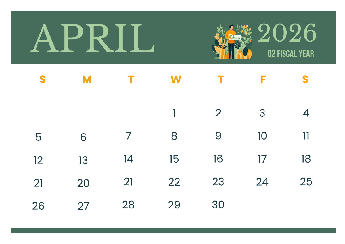 Free April 2026 Fiscal Calendar Template To Edit Online