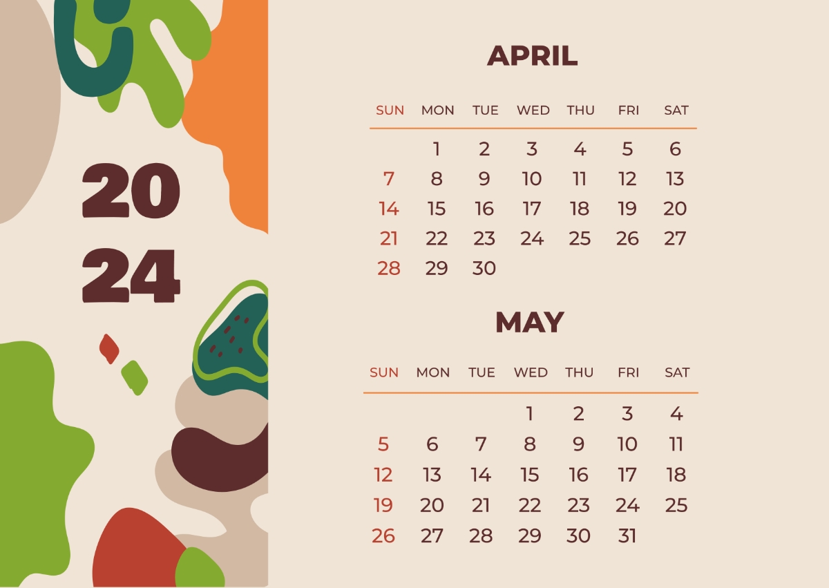 Printable April May Calendar