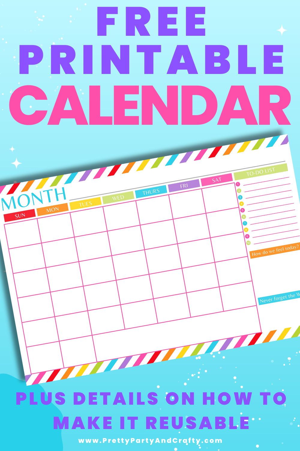 Free Blank Printable Large Monthly Wall Calendar Pretty Party Crafty