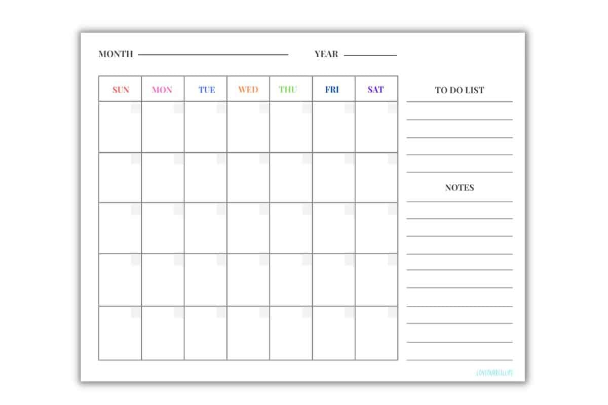 Printable Blank Calendar Template