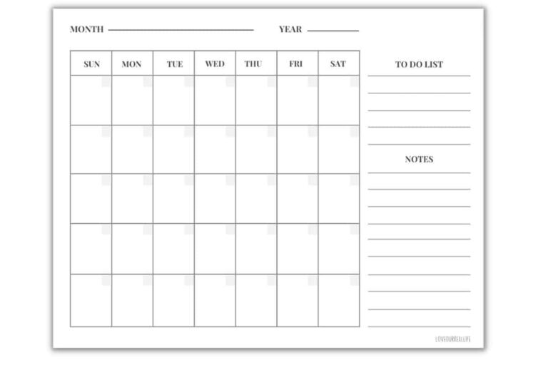 FREE Blank Undated Monthly Calendar Printable Template Love Our Real Life