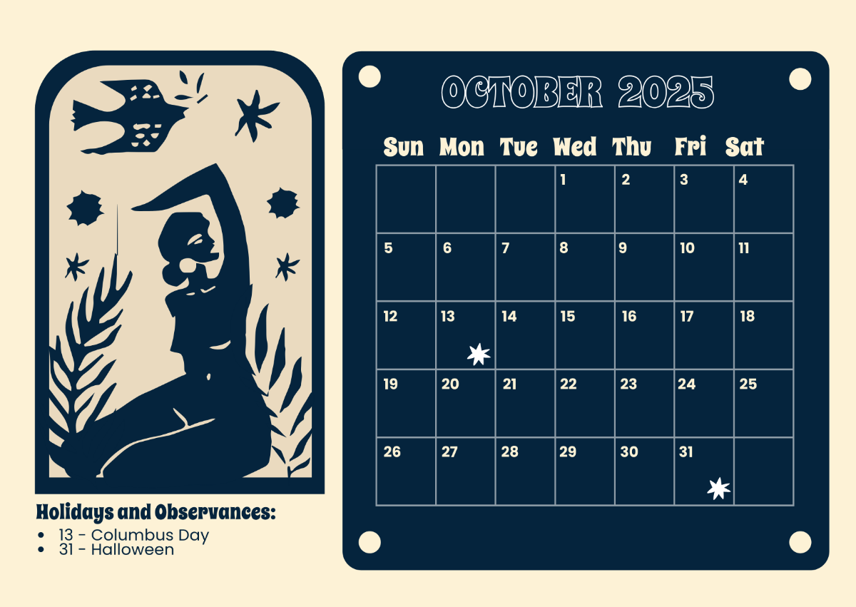Free Blue October 2025 Calendar Gift Template To Edit Online