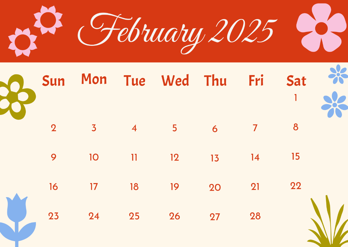 February Monthly Calendar Printable