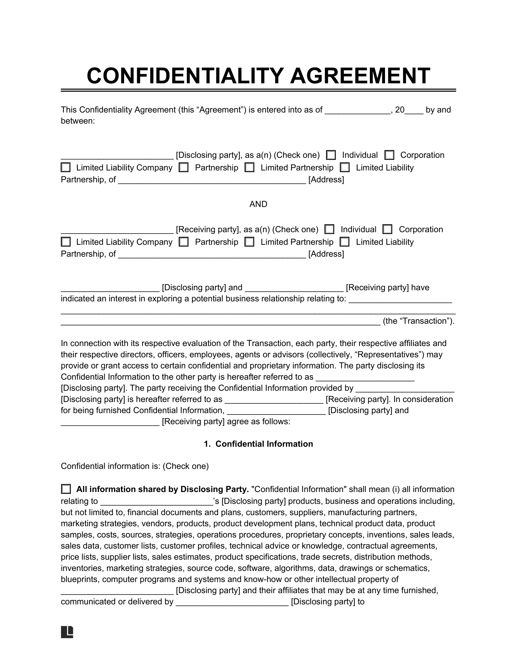Free Confidentiality Agreement Template PDF Word