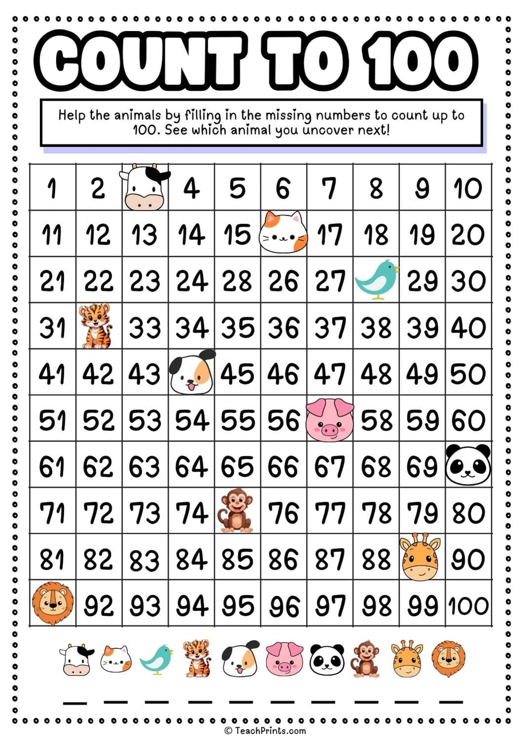 Free Count To 100 Worksheets Teach Prints