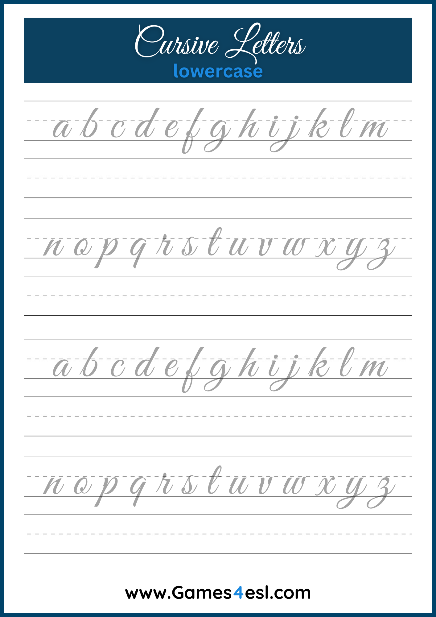 Free Cursive Writing Worksheets To Practice Writing Cursive Letters Games4esl