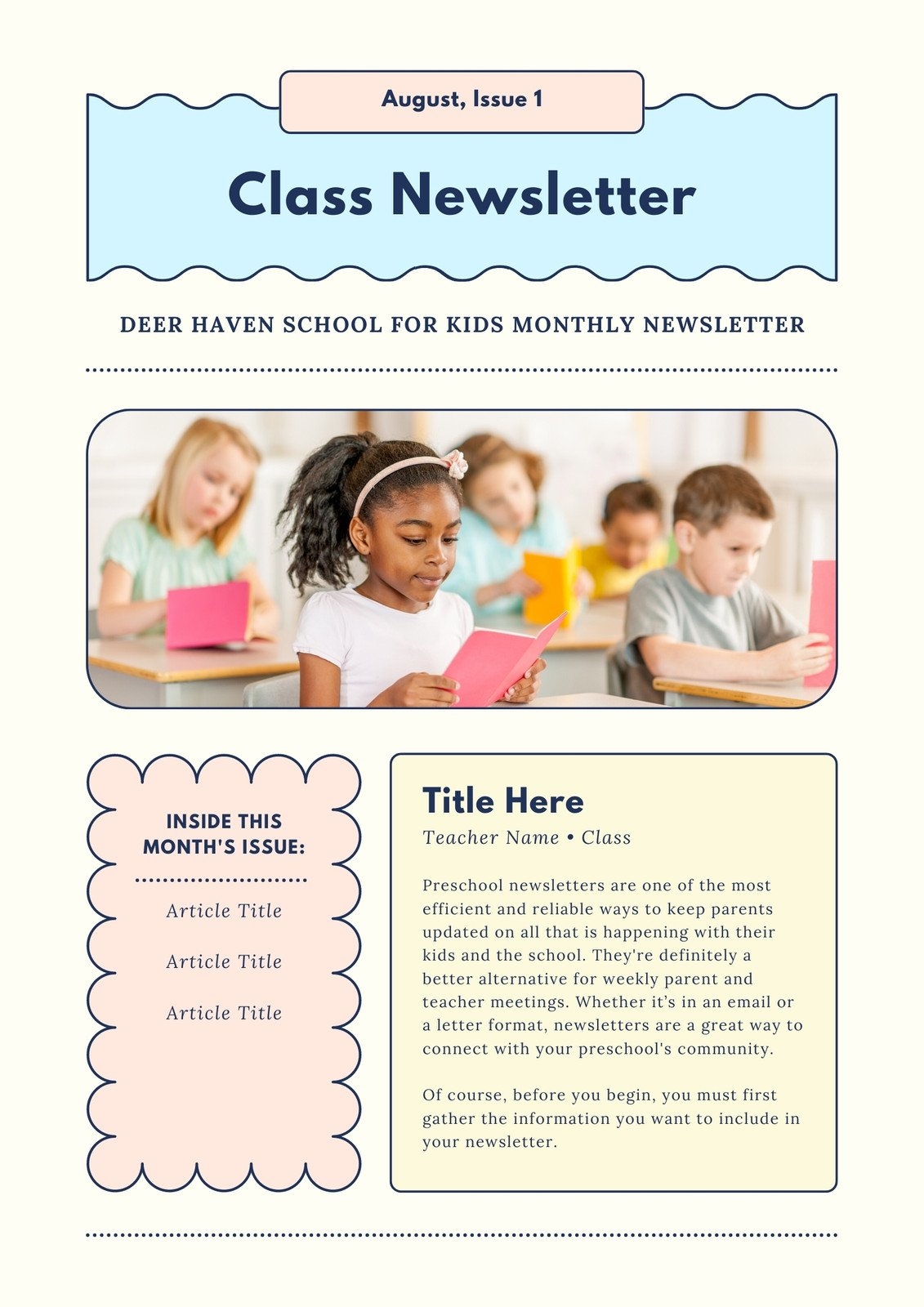 Free Custom Printable Preschool Newsletter Templates Canva