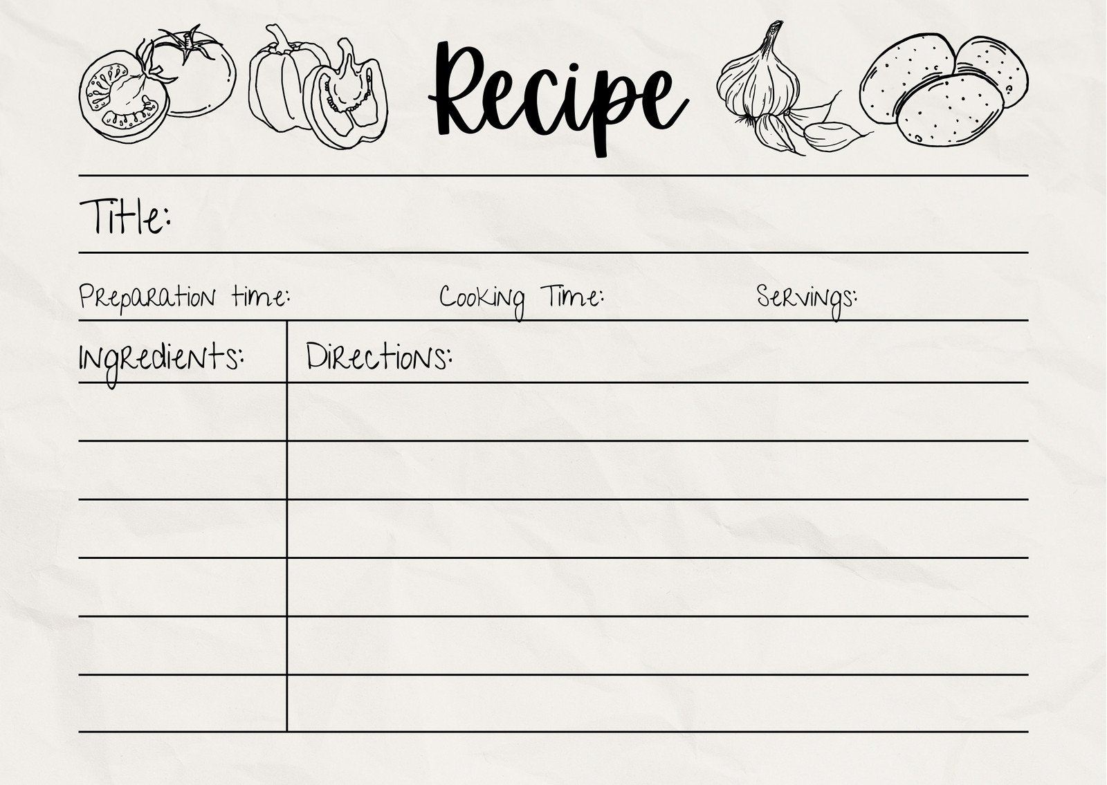 Free Printable Recipe Page Template Grey