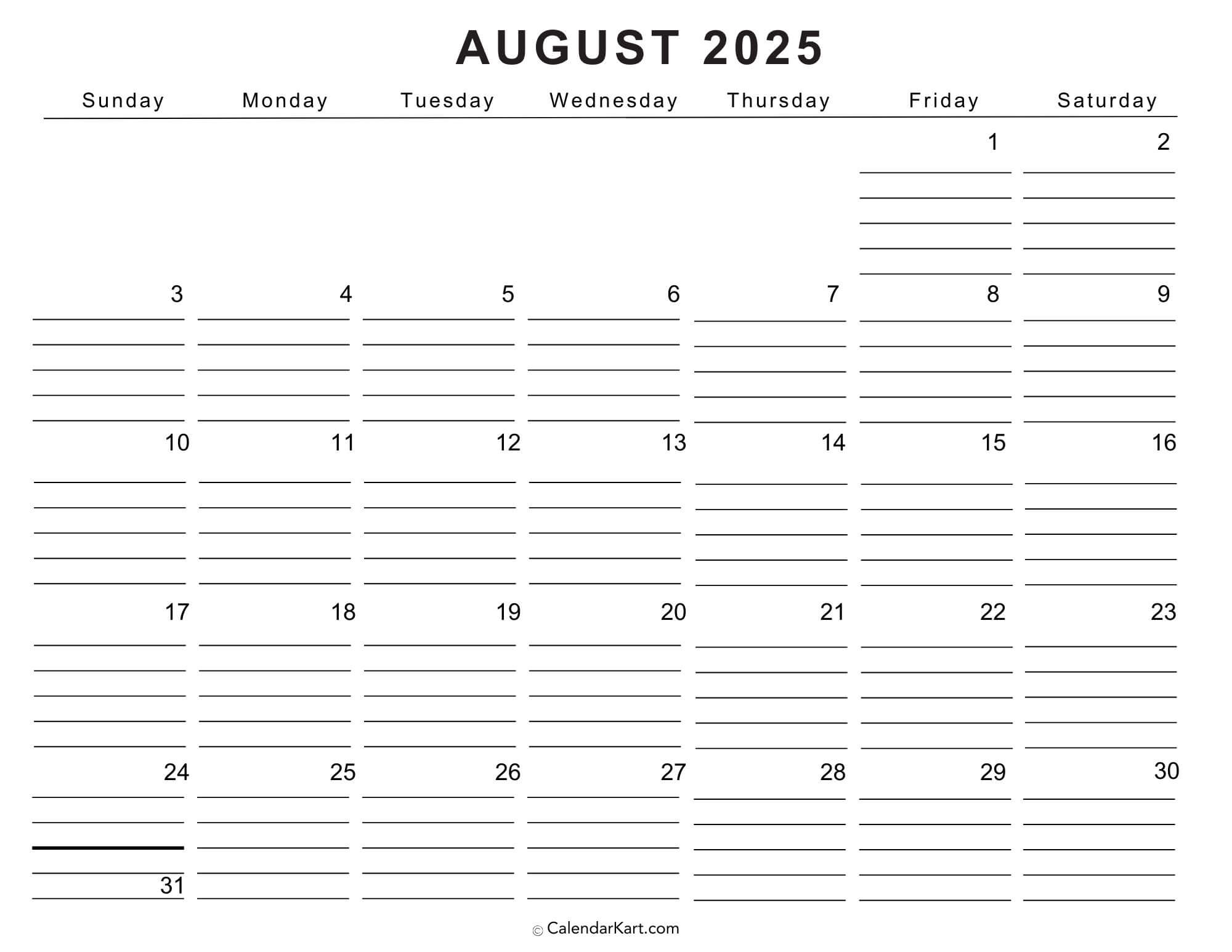 Free Cute Printable August 2025 Calendars CalendarKart