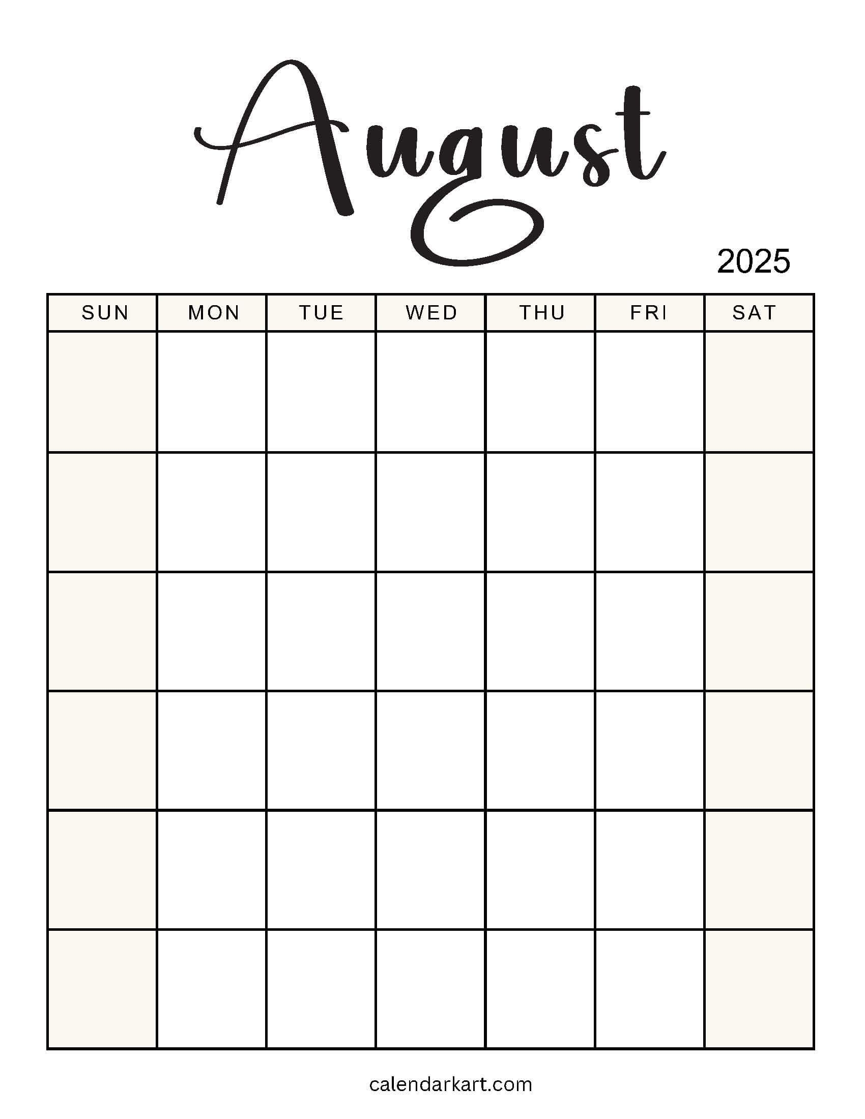Free Cute Printable August 2025 Calendars CalendarKart