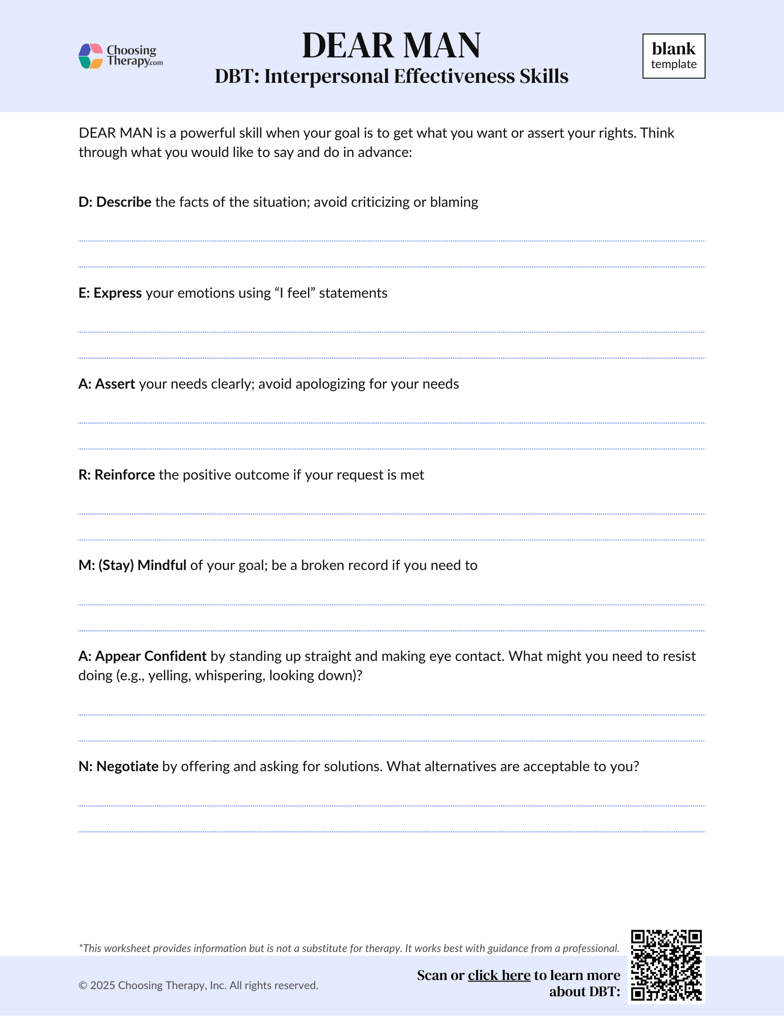 Free DBT DEAR MAN Worksheet Printable PDF ChoosingTherapy