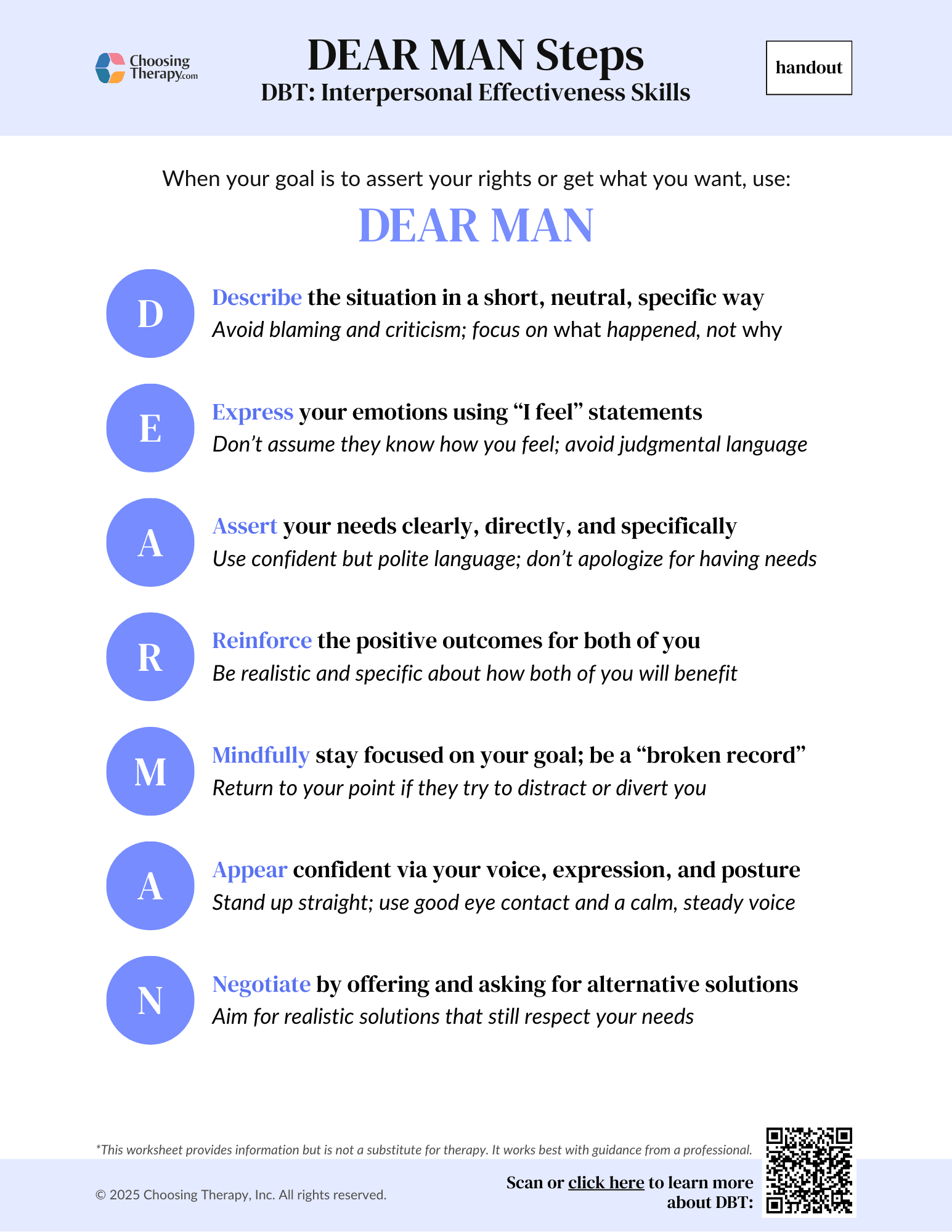 Free DBT DEAR MAN Worksheet Printable PDF ChoosingTherapy