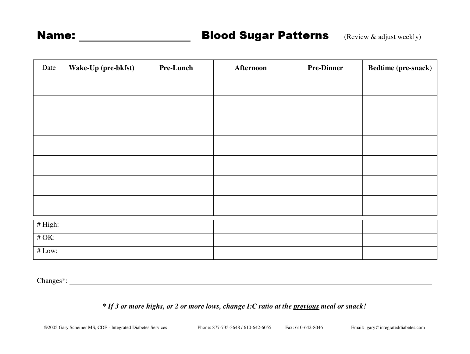 Printable Glucose Log Sheet
