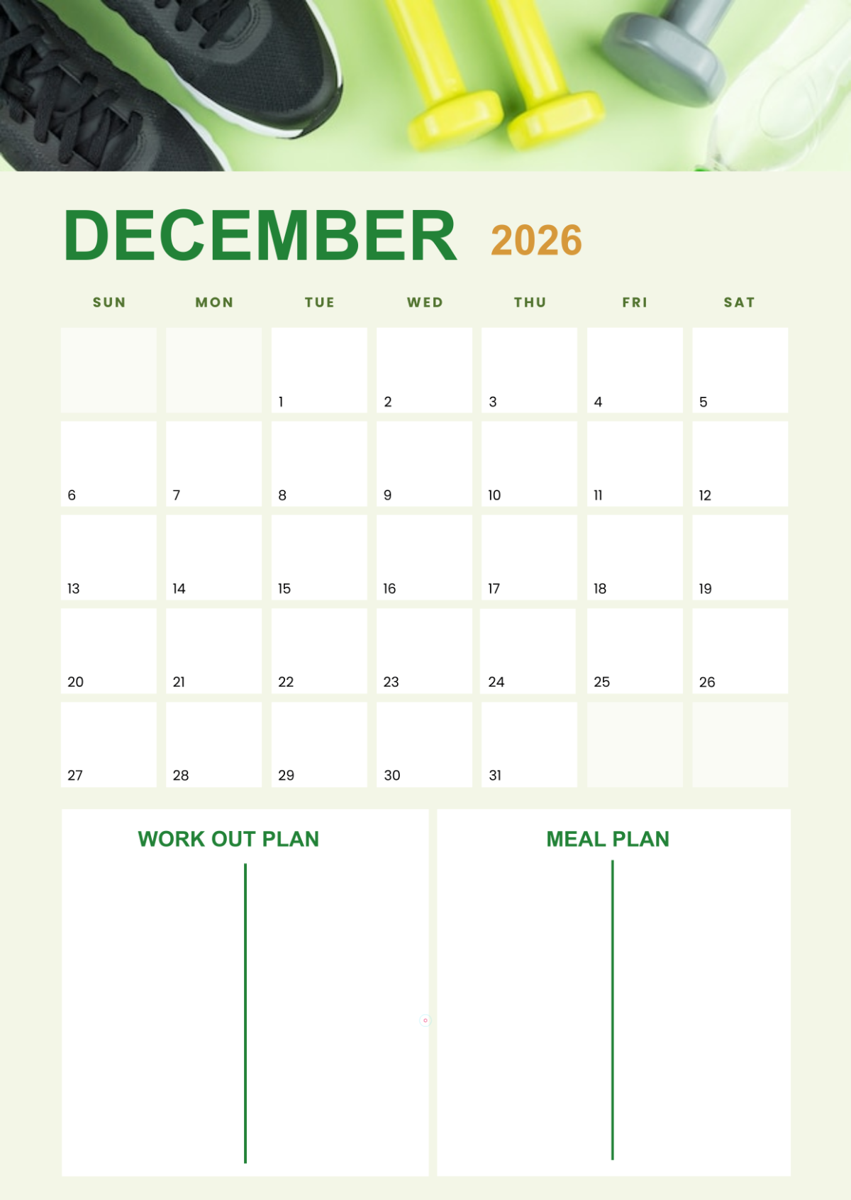 Free Fitness Tracker December 2026 Calendar Template To Edit Online