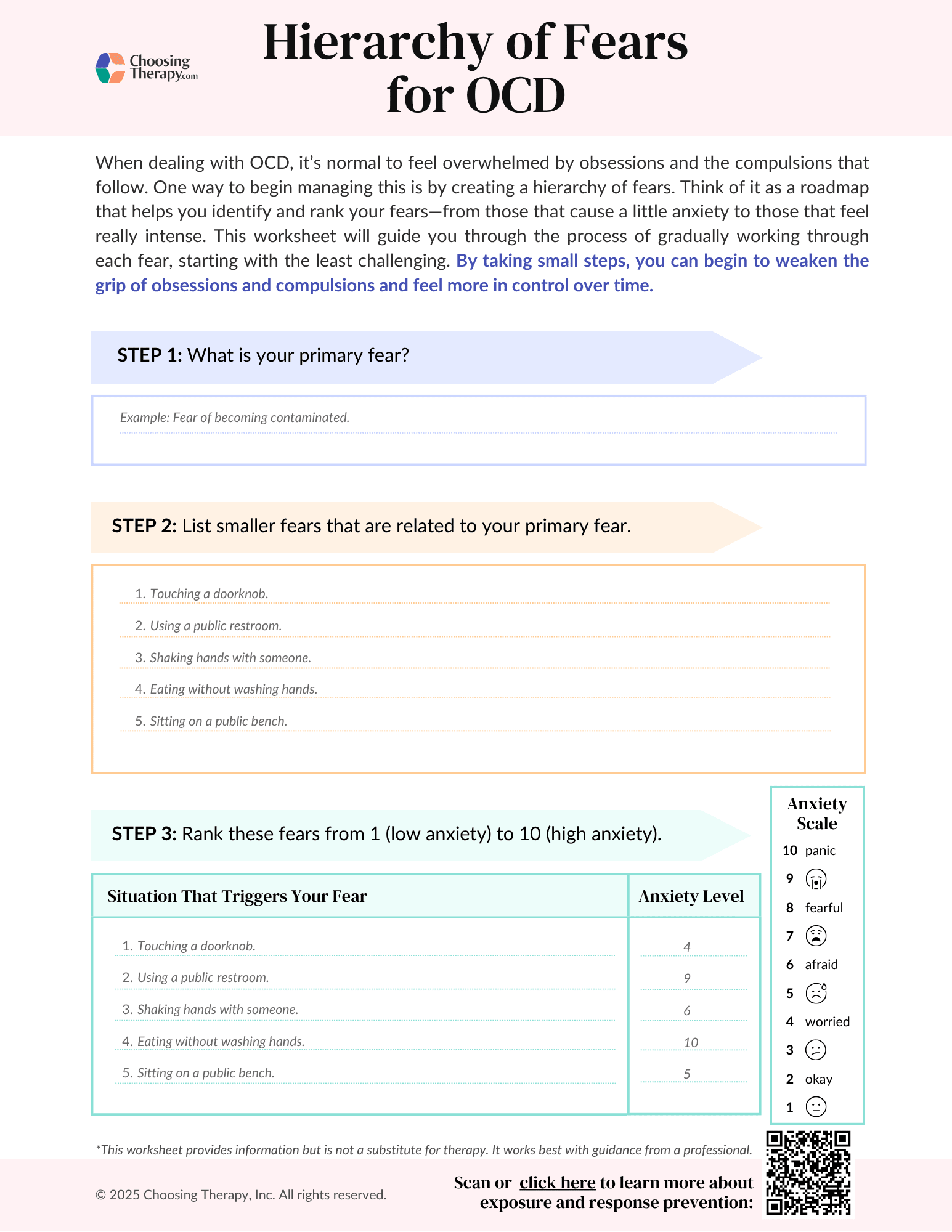 Free Hierarchy Of Fears For OCD Worksheet Printable PDF ChoosingTherapy