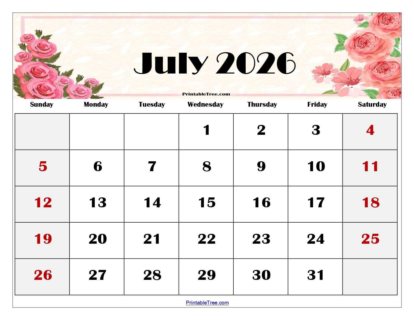July 2026 Calendar Printable Pdf July 2026 Calendar Printable Pdf