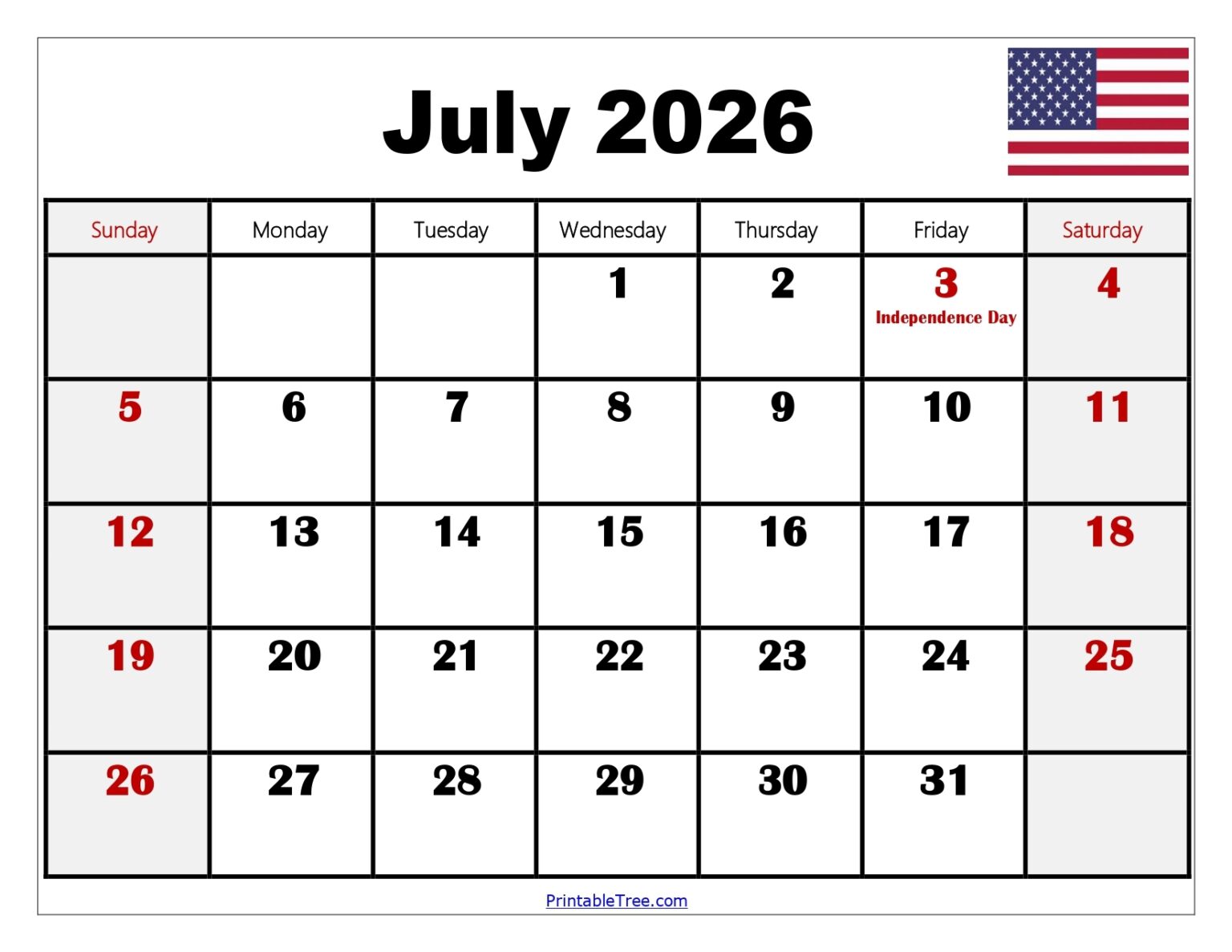 Printable July 2026 Calendar - Free Printable Templates
