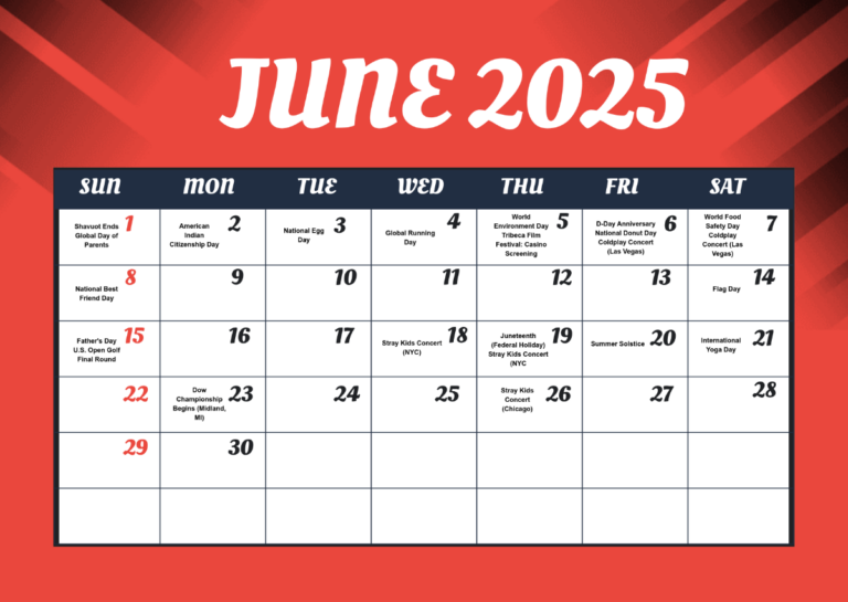 Free June 2025 Calendar Events Template To Edit Online